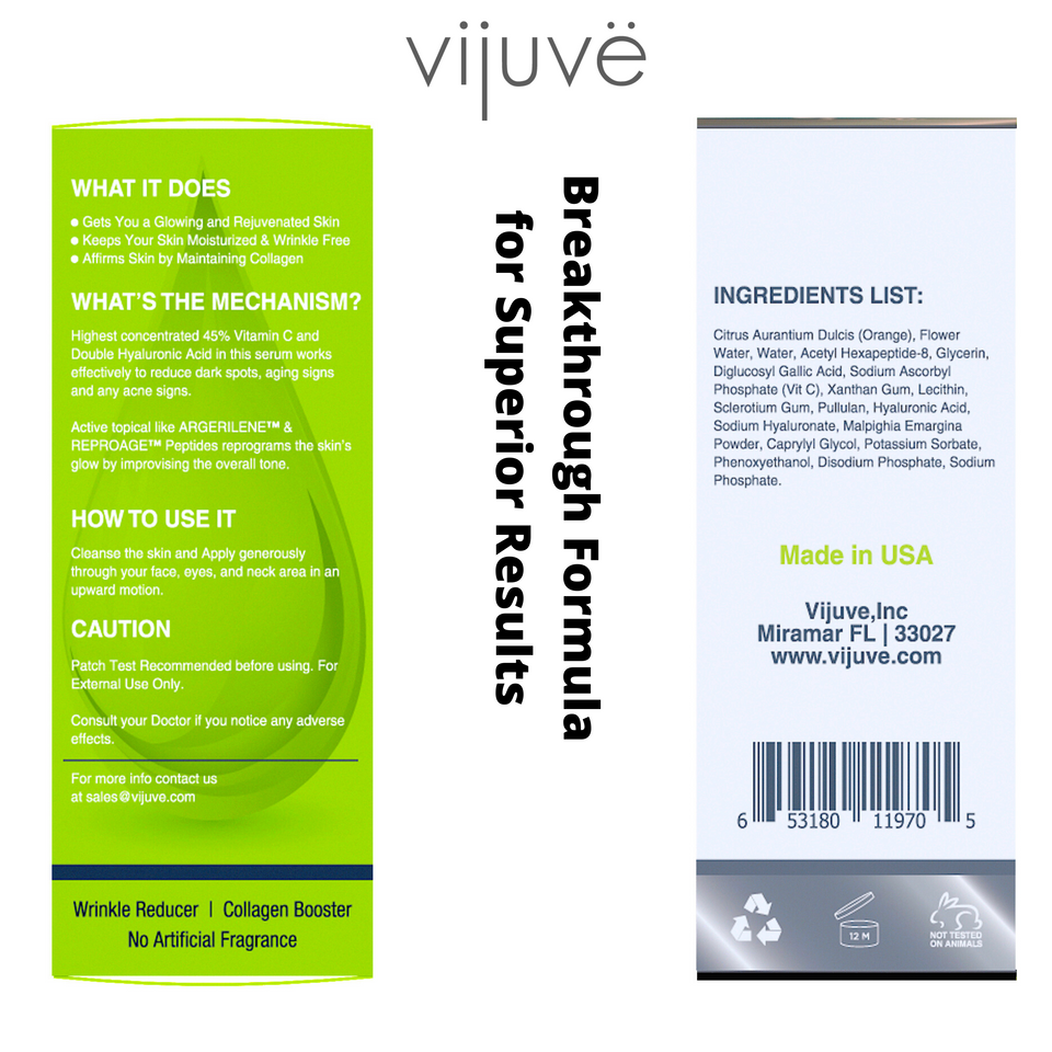 VIJUVE Vitamin C Serum For Face & Neck with Double Hyaluronic Acid & Anti-Aging Peptides
